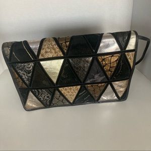 Leather boho crossbody patchwork bag made in Italy.